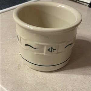 Longaberger Cream and Green Ceramic Crock